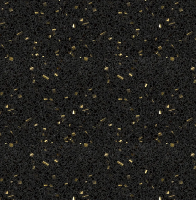 Black textured surface with gold speckles throughout.